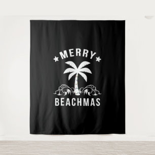 Merry Beachmas Palm Tree Beach Christmas Tapestry