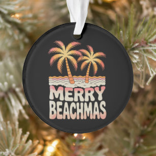 Merry Beachmas Palm Tree Tropical Sunset Christmas Ornament