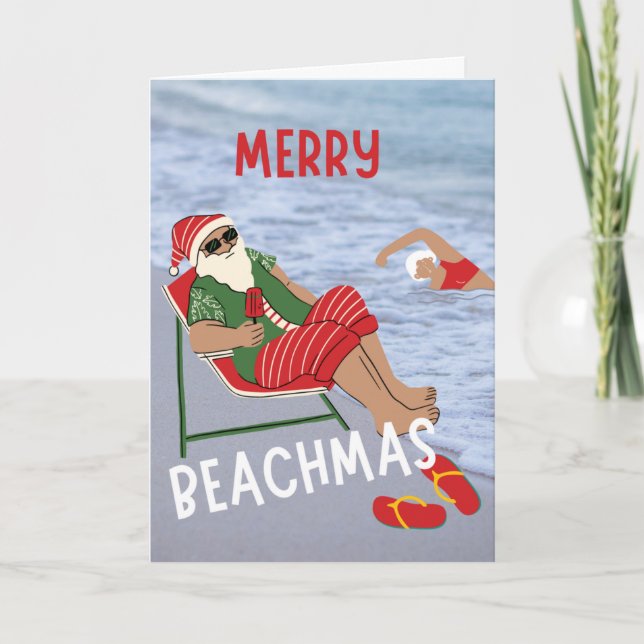 Merry Beachmas Santa on the Beach Christmas Card (Front)