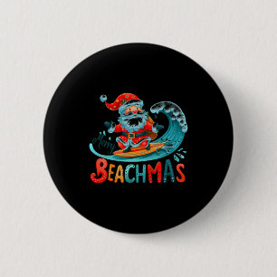 Merry Beachmas Santa Surfing Retro Design 6 Cm Round Badge