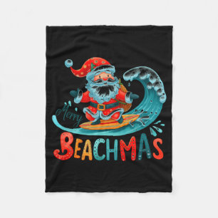 Merry Beachmas Santa Surfing Retro Design Fleece Blanket