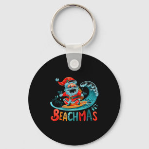 Merry Beachmas Santa Surfing Retro Design  Key Ring