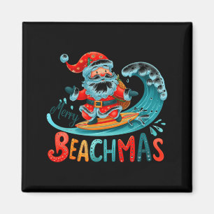 Merry Beachmas Santa Surfing Retro Design Magnet