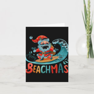 Merry Beachmas Santa Surfing Retro Design T Shirt Card