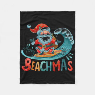 Merry Beachmas Santa Surfing Retro Design T Shirt Fleece Blanket