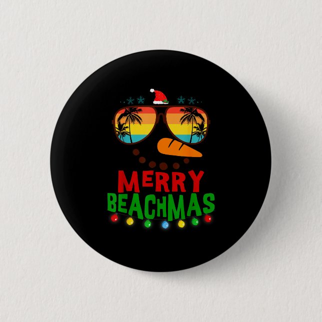 Merry Beachmas Trocal Christmas Hawaii Snowman Bea 6 Cm Round Badge (Front)