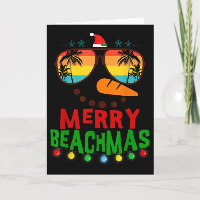Merry Beachmas Trocal Christmas Hawaii Snowman Bea Card (Front)