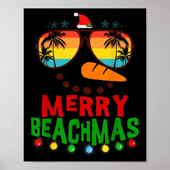 Merry Beachmas Trocal Christmas Hawaii Snowman Bea Poster (Front)