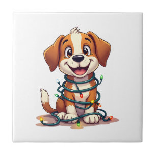 Merry Beagle Lights Ceramic Tile