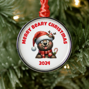 Merry Beary Christmas Metal Ornament
