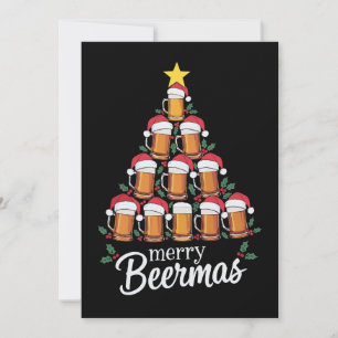 Merry Beermas Beer Mug Christmas Tree Santa Hat Invitation