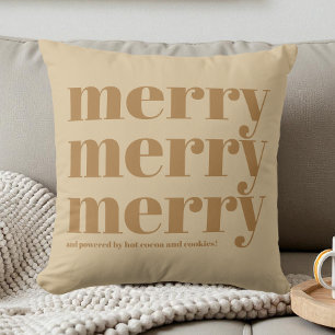 Merry Beige Brown Typography Fun Christmas Simple Cushion