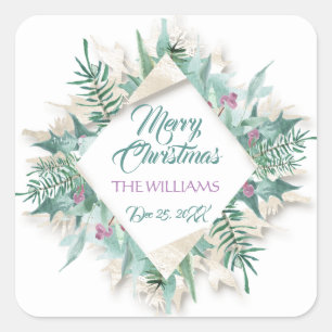 Merry Belly Christmas Holidays Ivory White Mint Square Sticker