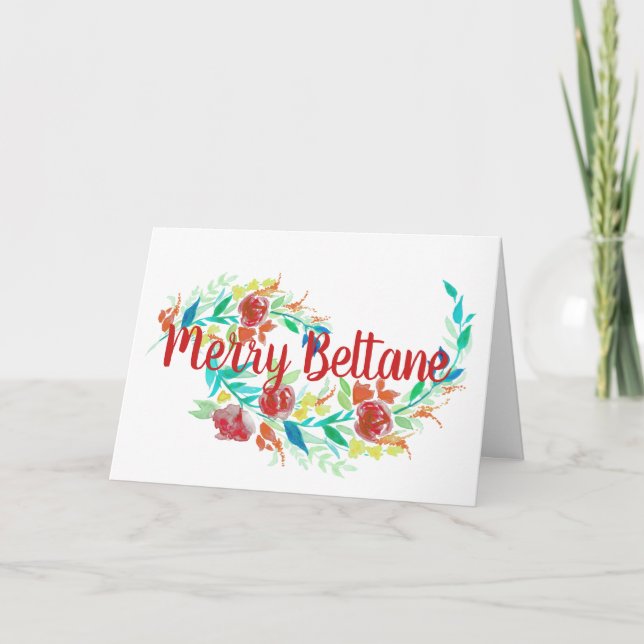 Merry Beltane Bright Summer Flowers Wicca Sabbat Holiday Card (Front)