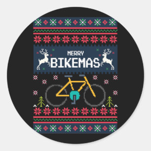 Merry Bikemas Ugly Christmas Sweater Style Cycling Classic Round Sticker
