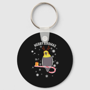 Merry Birbmas Funny Cockatiel Bird Holiday for Chr Key Ring