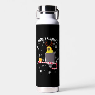 Merry Birbmas Funny Cockatiel Bird Holiday for Chr Water Bottle