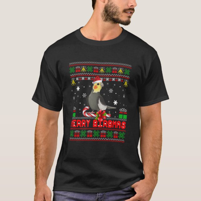 Merry Birbmas Funny Cockatiel Christmas Bird Holid T-Shirt (Front)