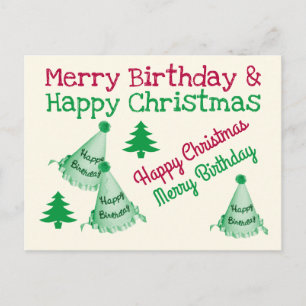 Merry Birthday and Happy Christmas - Xmas Bday Postcard