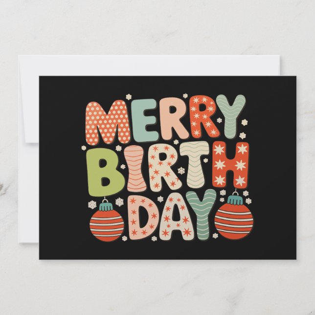 Merry Birthday Birth Day Cute Xmas Matching Family Holiday Card (Front)