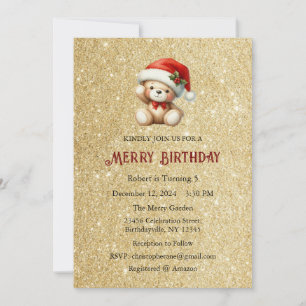 Merry Birthday Invitation, Christmas Birthday  Invitation