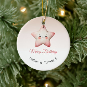 Merry Birthday Ornament, Christmas Birthday Gift Ceramic Ornament