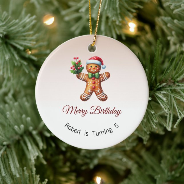 Merry Birthday Ornament, Christmas Birthday Gift Ceramic Ornament (Tree)