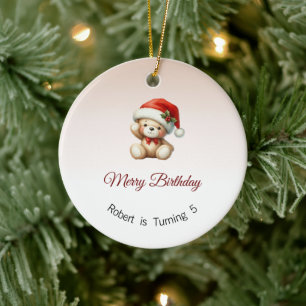 Merry Birthday Ornament, Christmas Birthday Gift Ceramic Ornament