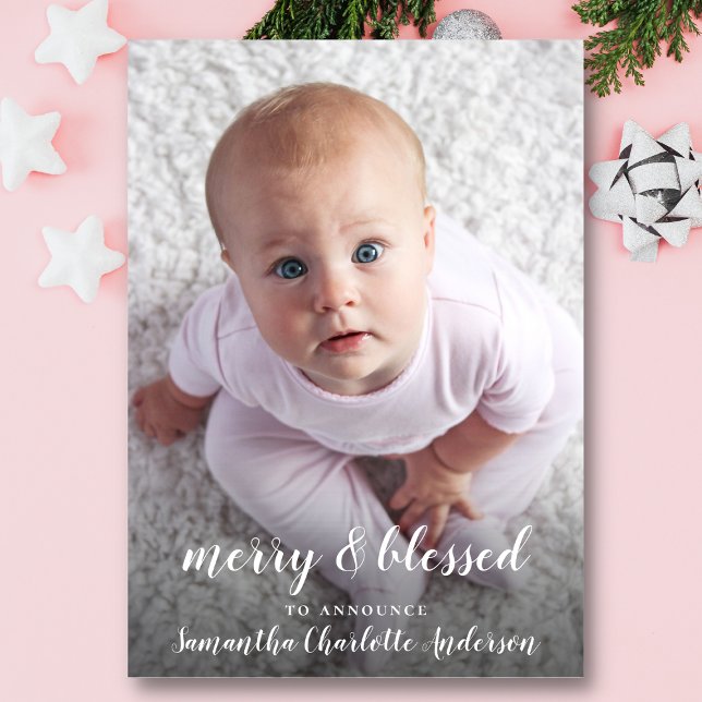 Merry & Blessed Christmas Photo Birth Announcement (Merry & Blessed Christmas Photo Birth Announcement)