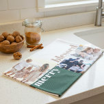 Merry & Blessed Family Christmas Photo Green Tea Towel<br><div class="desc">This Christmas photo collage christmas gift KITCHEN TOWEL features an area to add your own family photo,  a modern handwritten font and elegant green and white colour combination. Edit *most* wording to match your needs and edit all colours to your liking.</div>