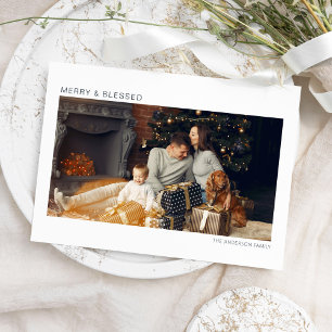 Merry & Blessed Modern Photo Christmas Card