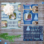 Merry Blue Interfaith Chrismukkah Assortment Wrapping Paper Sheet<br><div class="desc">Add this custom gift wrapping sheet assortment with your photos and a design theme of light blue Menorahs and Christmas trees for a one of a kind personalised interfaith Chrismukkah celebration. Wrapping Paper Sheet One is set on a pastel blue background with deep blue typography text alternating with two of...</div>