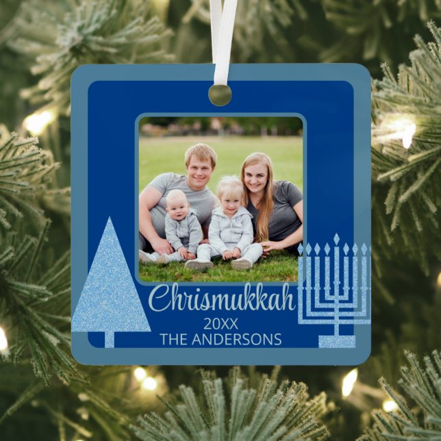 Merry Blue Interfaith Chrismukkah Double Sided Metal Tree Decoration (Insitu)