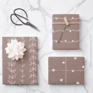 Merry Boho Brown Wrapping Paper Colour #9C7F74 