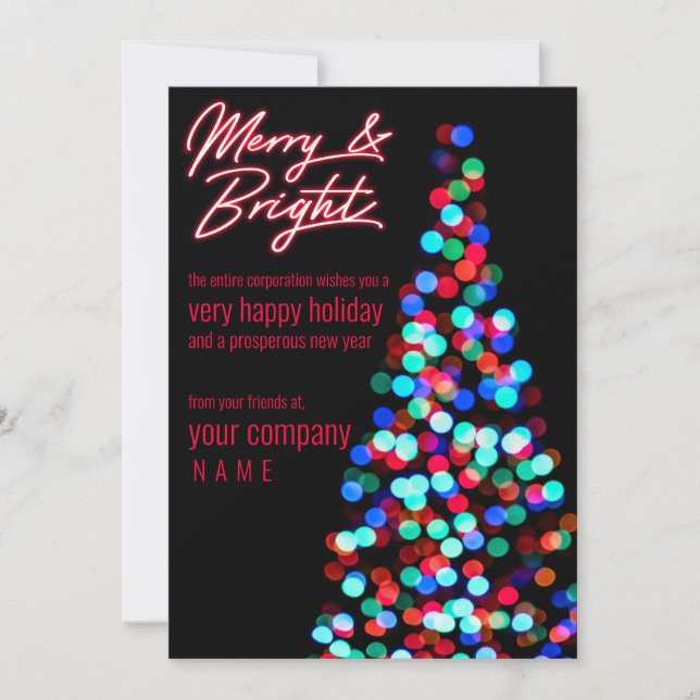 Merry Bokeh Christmas Tree Holiday Corporate Card (Front)