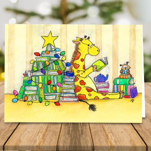 Merry bookish Christmas greeting card by N. Janes
