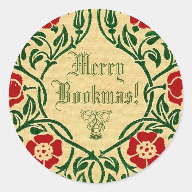 Merry Bookmas (art nouveau) Classic Round Sticker (Front)
