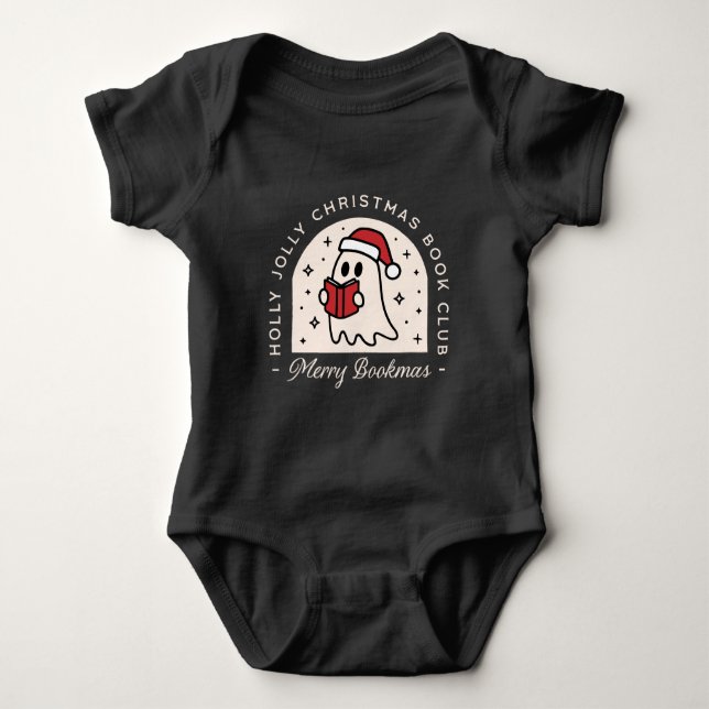 Merry bookmas bookish book lovers Christmas funny Baby Bodysuit (Front)