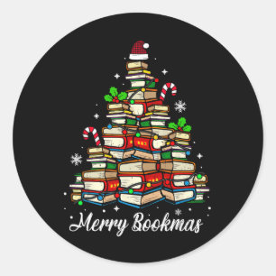 Merry Bookmas Books Christmas Tree Book Lover Sant Classic Round Sticker