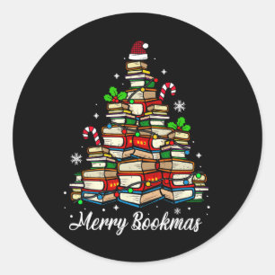 Merry Bookmas Books Christmas Tree Book Lover Sant Classic Round Sticker