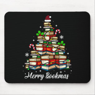 Merry Bookmas Books Christmas Tree Book Lover Sant Mouse Pad
