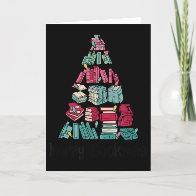 Merry Bookmas Books Ne Tree Funny Reading Lover Ch Card (Front)