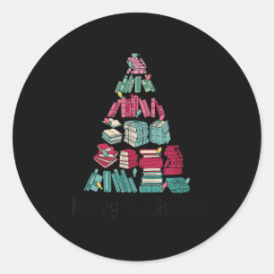Merry Bookmas Books Ne Tree Funny Reading Lover Ch Classic Round Sticker