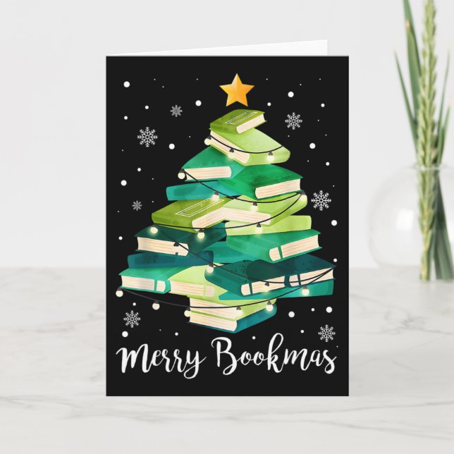 Merry Bookmas Books Pine Tree Fun Reading Lover Ch Card (Front)