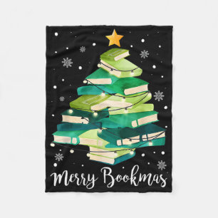 Merry Bookmas Books Pine Tree Fun Reading Lover Ch Fleece Blanket
