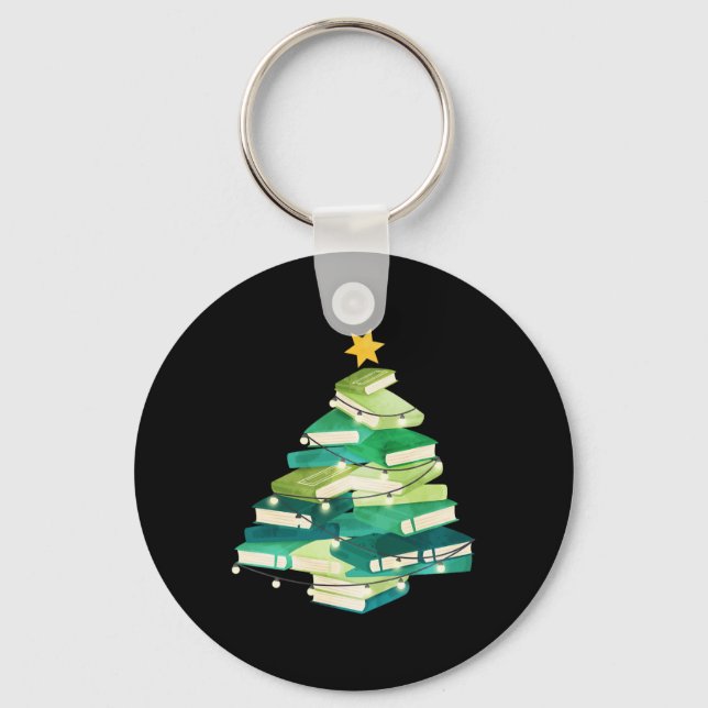 Merry Bookmas Books Pine Tree Fun Reading Lover Ch Key Ring (Front)