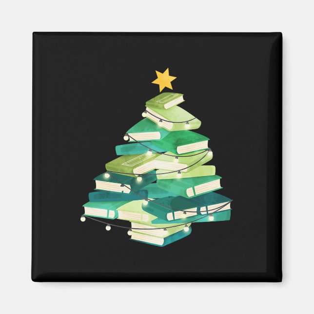 Merry Bookmas Books Pine Tree Fun Reading Lover Ch Magnet (Front)