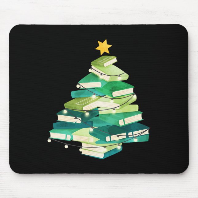 Merry Bookmas Books Pine Tree Fun Reading Lover Ch Mouse Pad (Front)