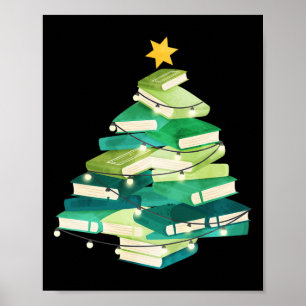 Merry Bookmas Books Pine Tree Fun Reading Lover Ch Poster