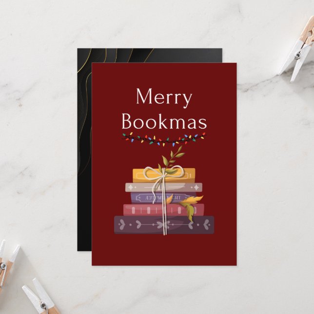 Merry Bookmas Card | Cosy Christmas Book Lover (Front/Back In Situ)
